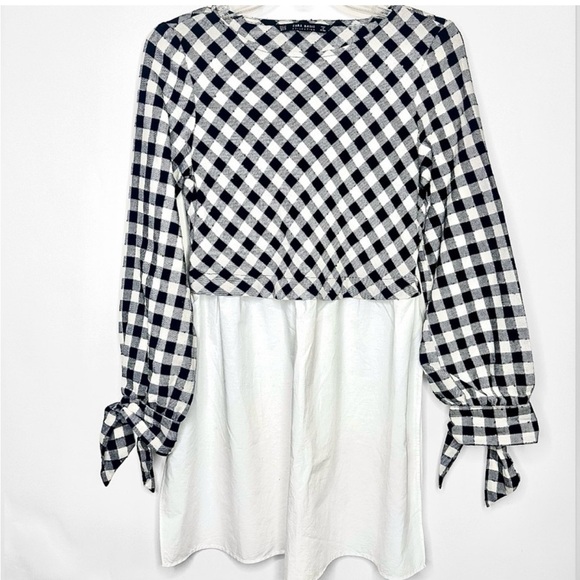 Zara Gingham Poplin Checkered Black & White Tunic Short Dress Top, Size XS - Picture 9 of 14